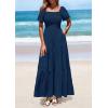 imagePRETTYGARDEN Womens Summer Puff Short Sleeve Maxi Dress Square Neck Smocked Tiered Ruffle A Line Long Flowy Beach DressesNavy