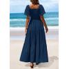 imagePRETTYGARDEN Womens Summer Puff Short Sleeve Maxi Dress Square Neck Smocked Tiered Ruffle A Line Long Flowy Beach DressesNavy
