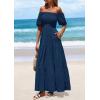 imagePRETTYGARDEN Womens Summer Puff Short Sleeve Maxi Dress Square Neck Smocked Tiered Ruffle A Line Long Flowy Beach DressesNavy