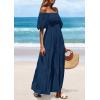 imagePRETTYGARDEN Womens Summer Puff Short Sleeve Maxi Dress Square Neck Smocked Tiered Ruffle A Line Long Flowy Beach DressesNavy