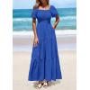 imagePRETTYGARDEN Womens Summer Puff Short Sleeve Maxi Dress Square Neck Smocked Tiered Ruffle A Line Long Flowy Beach DressesRoyal Blue