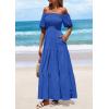 imagePRETTYGARDEN Womens Summer Puff Short Sleeve Maxi Dress Square Neck Smocked Tiered Ruffle A Line Long Flowy Beach DressesRoyal Blue