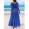 imagePRETTYGARDEN Womens Summer Puff Short Sleeve Maxi Dress Square Neck Smocked Tiered Ruffle A Line Long Flowy Beach DressesRoyal Blue