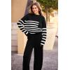 imagePRETTYGARDEN Womens Winter 2 Piece Sweater Set Casual Pullover Top High Waisted Sweatpants Tracksuit Lounge OutfitsStriped Black