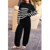 imagePRETTYGARDEN Womens Winter 2 Piece Sweater Set Casual Pullover Top High Waisted Sweatpants Tracksuit Lounge OutfitsStriped Black