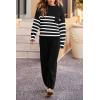 imagePRETTYGARDEN Womens Winter 2 Piece Sweater Set Casual Pullover Top High Waisted Sweatpants Tracksuit Lounge OutfitsStriped Black
