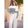 imagePRETTYGARDEN Womens Winter 2 Piece Sweater Set Casual Pullover Top High Waisted Sweatpants Tracksuit Lounge OutfitsStriped White