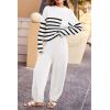 imagePRETTYGARDEN Womens Winter 2 Piece Sweater Set Casual Pullover Top High Waisted Sweatpants Tracksuit Lounge OutfitsStriped White