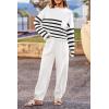 imagePRETTYGARDEN Womens Winter 2 Piece Sweater Set Casual Pullover Top High Waisted Sweatpants Tracksuit Lounge OutfitsStriped White