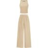 imagePRETTYGARDEN Spring Two Piece Sets For Women 2025 Ribbed Knit Crew Neck Sleeveless Tank Tops Wide Leg Pants Casual Lounge SetApricot