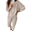imagePRETTYGARDEN Womens Spring Fall Fashion Outfits 2 Piece Sweatsuit Long Sleeve Pullover Long Pants Ribbed Matching Lounge SetApricot