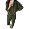 imagePRETTYGARDEN Womens Spring Fall Fashion Outfits 2 Piece Sweatsuit Long Sleeve Pullover Long Pants Ribbed Matching Lounge SetArmy Green