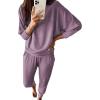 imagePRETTYGARDEN Womens Spring Fall Fashion Outfits 2 Piece Sweatsuit Long Sleeve Pullover Long Pants Ribbed Matching Lounge SetDeep Purple