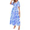 imagePRETTYGARDEN Womens Summer Maxi Dress 2025 Boho Floral Wrap V Neck Puff Short Sleeve Ruffle Flowy Beach Resort Long DressesBlue Flower