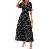 imagePRETTYGARDEN Womens Summer Maxi Dress 2025 Boho Floral Wrap V Neck Puff Short Sleeve Ruffle Flowy Beach Resort Long DressesFloral Black