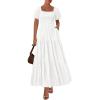 imagePRETTYGARDEN Womens Summer Puff Short Sleeve Maxi Dress Square Neck Smocked Tiered Ruffle A Line Long Flowy Beach DressesWhite