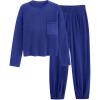 imagePRETTYGARDEN Womens Winter 2 Piece Sweater Set Casual Pullover Top High Waisted Sweatpants Tracksuit Lounge OutfitsBlue