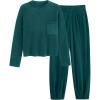 imagePRETTYGARDEN Womens Winter 2 Piece Sweater Set Casual Pullover Top High Waisted Sweatpants Tracksuit Lounge OutfitsBlue Green