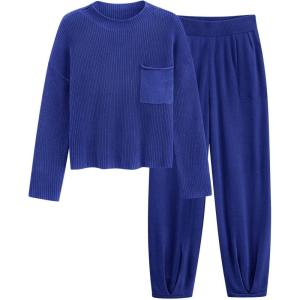 imagePRETTYGARDEN Womens Winter 2 Piece Sweater Set Casual Pullover Top High Waisted Sweatpants Tracksuit Lounge OutfitsBlue