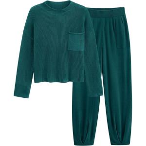 imagePRETTYGARDEN Womens Winter 2 Piece Sweater Set Casual Pullover Top High Waisted Sweatpants Tracksuit Lounge OutfitsBlue Green