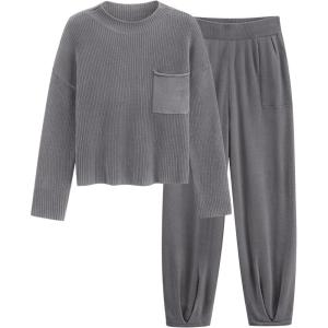 imagePRETTYGARDEN Womens Winter 2 Piece Sweater Set Casual Pullover Top High Waisted Sweatpants Tracksuit Lounge OutfitsDark Grey