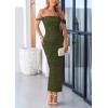 imagePRETTYGARDEN Womens 2025 Summer Off The Shoulder Dress Ruched Bodycon Sleeveless Split Cocktail Party Maxi DressesArmy Green