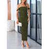 imagePRETTYGARDEN Womens 2025 Summer Off The Shoulder Dress Ruched Bodycon Sleeveless Split Cocktail Party Maxi DressesArmy Green