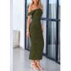 imagePRETTYGARDEN Womens 2025 Summer Off The Shoulder Dress Ruched Bodycon Sleeveless Split Cocktail Party Maxi DressesArmy Green
