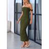 imagePRETTYGARDEN Womens 2025 Summer Off The Shoulder Dress Ruched Bodycon Sleeveless Split Cocktail Party Maxi DressesArmy Green