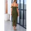 imagePRETTYGARDEN Womens 2025 Summer Off The Shoulder Dress Ruched Bodycon Sleeveless Split Cocktail Party Maxi DressesArmy Green