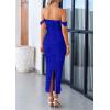 imagePRETTYGARDEN Womens 2025 Summer Off The Shoulder Dress Ruched Bodycon Sleeveless Split Cocktail Party Maxi DressesBright Blue