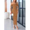imagePRETTYGARDEN Womens 2025 Summer Off The Shoulder Dress Ruched Bodycon Sleeveless Split Cocktail Party Maxi DressesBrown