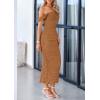 imagePRETTYGARDEN Womens 2025 Summer Off The Shoulder Dress Ruched Bodycon Sleeveless Split Cocktail Party Maxi DressesBrown