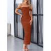 imagePRETTYGARDEN Womens 2025 Summer Off The Shoulder Dress Ruched Bodycon Sleeveless Split Cocktail Party Maxi DressesCaramel