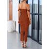 imagePRETTYGARDEN Womens 2025 Summer Off The Shoulder Dress Ruched Bodycon Sleeveless Split Cocktail Party Maxi DressesCaramel