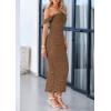 imagePRETTYGARDEN Womens 2025 Summer Off The Shoulder Dress Ruched Bodycon Sleeveless Split Cocktail Party Maxi DressesCoffee