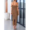 imagePRETTYGARDEN Womens 2025 Summer Off The Shoulder Dress Ruched Bodycon Sleeveless Split Cocktail Party Maxi DressesCoffee