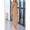 imagePRETTYGARDEN Womens 2025 Summer Off The Shoulder Dress Ruched Bodycon Sleeveless Split Cocktail Party Maxi DressesKhaki