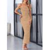 imagePRETTYGARDEN Womens 2025 Summer Off The Shoulder Dress Ruched Bodycon Sleeveless Split Cocktail Party Maxi DressesKhaki