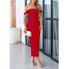imagePRETTYGARDEN Womens 2025 Summer Off The Shoulder Dress Ruched Bodycon Sleeveless Split Cocktail Party Maxi DressesRed