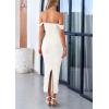 imagePRETTYGARDEN Womens 2025 Summer Off The Shoulder Dress Ruched Bodycon Sleeveless Split Cocktail Party Maxi DressesWhite