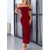 imagePRETTYGARDEN Womens 2025 Summer Off The Shoulder Dress Ruched Bodycon Sleeveless Split Cocktail Party Maxi DressesWine Red
