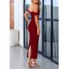 imagePRETTYGARDEN Womens 2025 Summer Off The Shoulder Dress Ruched Bodycon Sleeveless Split Cocktail Party Maxi DressesWine Red