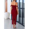 imagePRETTYGARDEN Womens 2025 Summer Off The Shoulder Dress Ruched Bodycon Sleeveless Split Cocktail Party Maxi DressesWine Red