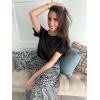 imagePRETTYGARDEN Womens Short Sleeve Casual T Shirts Summer Ruffle Plain Round Neck Loose Fit Tee Blouse TopsBlack