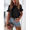 imagePRETTYGARDEN Womens Short Sleeve Casual T Shirts Summer Ruffle Plain Round Neck Loose Fit Tee Blouse TopsBlack