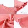 imagePRETTYGARDEN Womens Short Sleeve Casual T Shirts Summer Ruffle Plain Round Neck Loose Fit Tee Blouse TopsCoral Pink