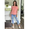 imagePRETTYGARDEN Womens Short Sleeve Casual T Shirts Summer Ruffle Plain Round Neck Loose Fit Tee Blouse TopsCoral Pink