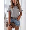 imagePRETTYGARDEN Womens Short Sleeve Casual T Shirts Summer Ruffle Plain Round Neck Loose Fit Tee Blouse TopsGrey