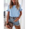 imagePRETTYGARDEN Womens Short Sleeve Casual T Shirts Summer Ruffle Plain Round Neck Loose Fit Tee Blouse TopsLight Blue